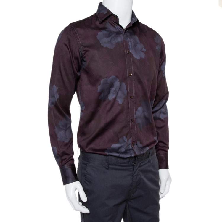 Pre Owned Etro Burgundy Printed Cotton Button Front Shirt M 