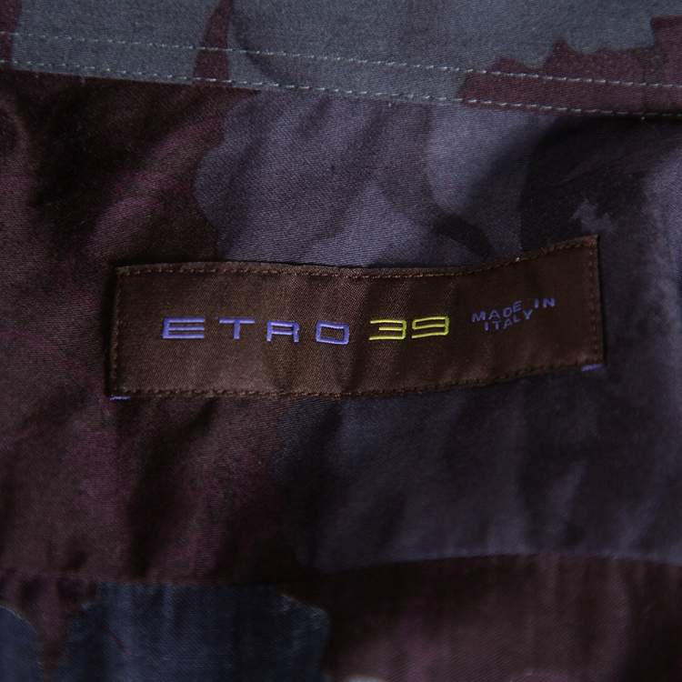 Pre Owned Etro Burgundy Printed Cotton Button Front Shirt M 