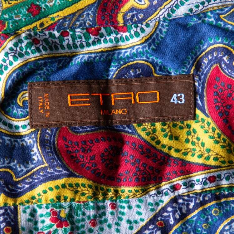 Pre Owned Etro Blue Paisley Printed Cotton Button Front Shirt XXL