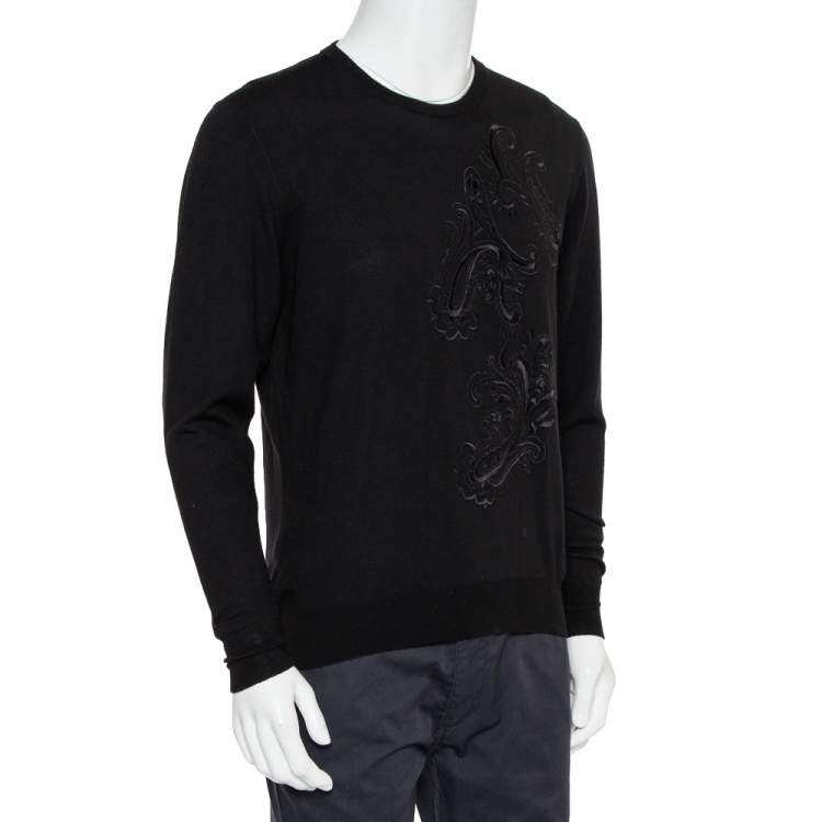 Pre Owned Etro Black Wool Paisley Embroidered Jumper XL
