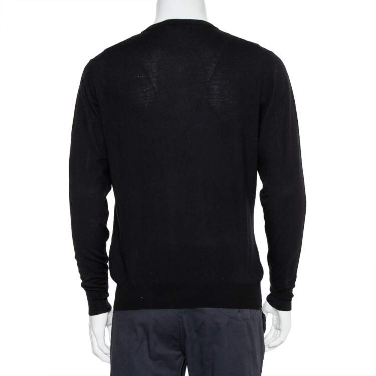 Pre Owned Etro Black Wool Paisley Embroidered Jumper XL