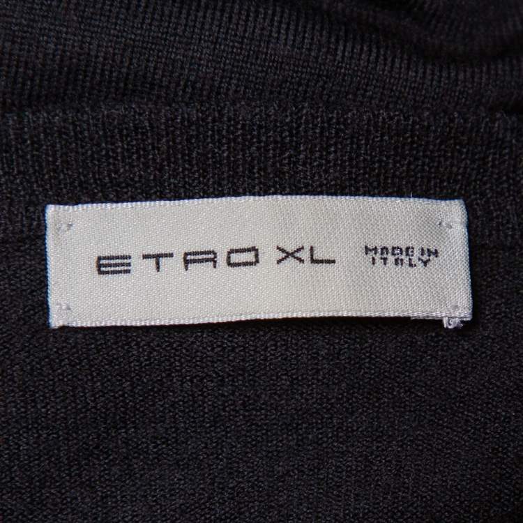 Pre Owned Etro Black Wool Paisley Embroidered Jumper XL
