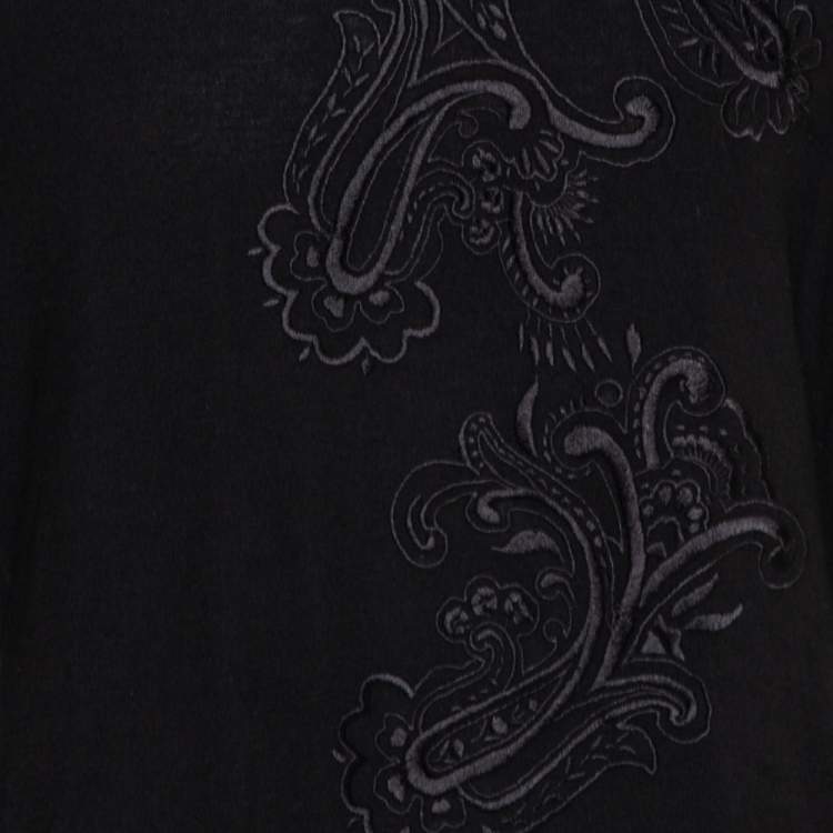 Pre Owned Etro Black Wool Paisley Embroidered Jumper XL