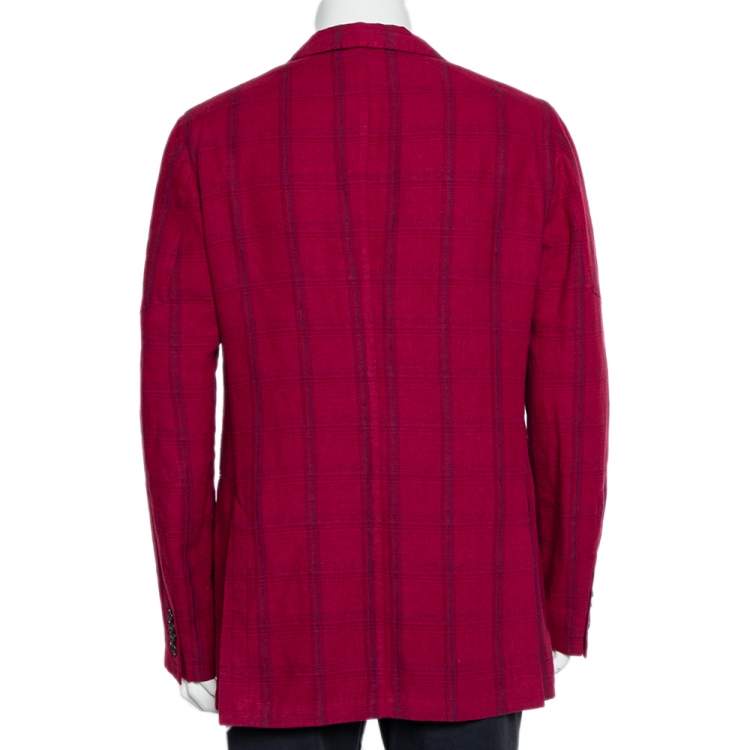 Pre Owned Etro Magenta Plaided Linen & Cashmere Button Front Blazer XXL