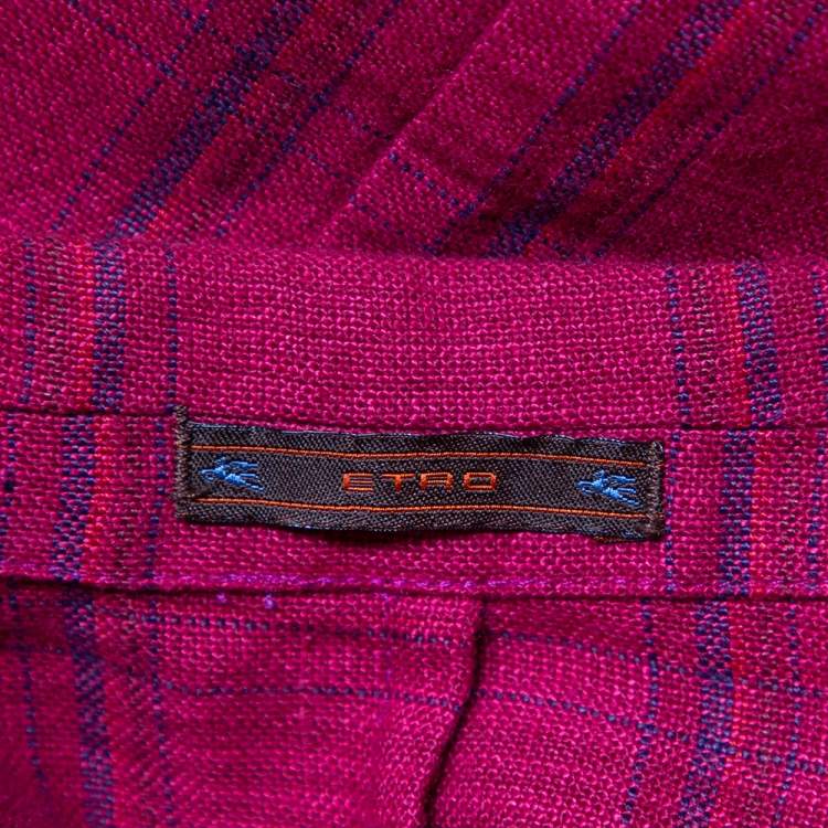 Pre Owned Etro Magenta Plaided Linen & Cashmere Button Front Blazer XXL