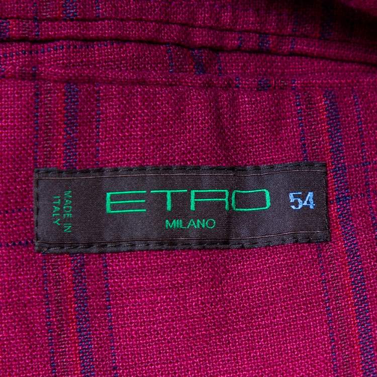 Pre Owned Etro Magenta Plaided Linen & Cashmere Button Front Blazer XXL