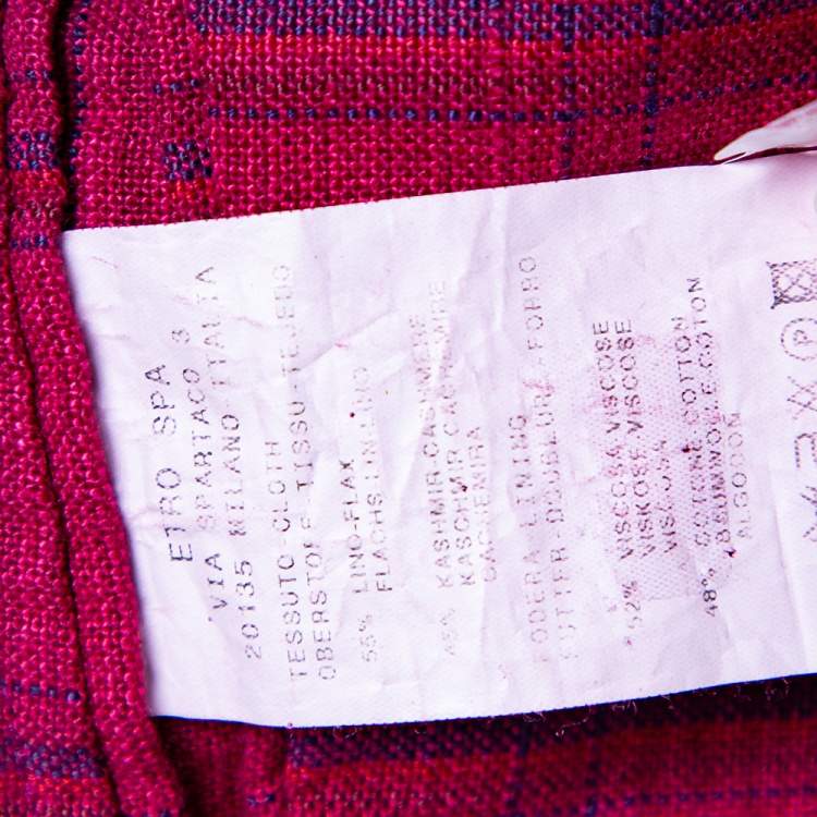 Pre Owned Etro Magenta Plaided Linen & Cashmere Button Front Blazer XXL