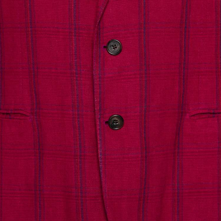 Pre Owned Etro Magenta Plaided Linen & Cashmere Button Front Blazer XXL