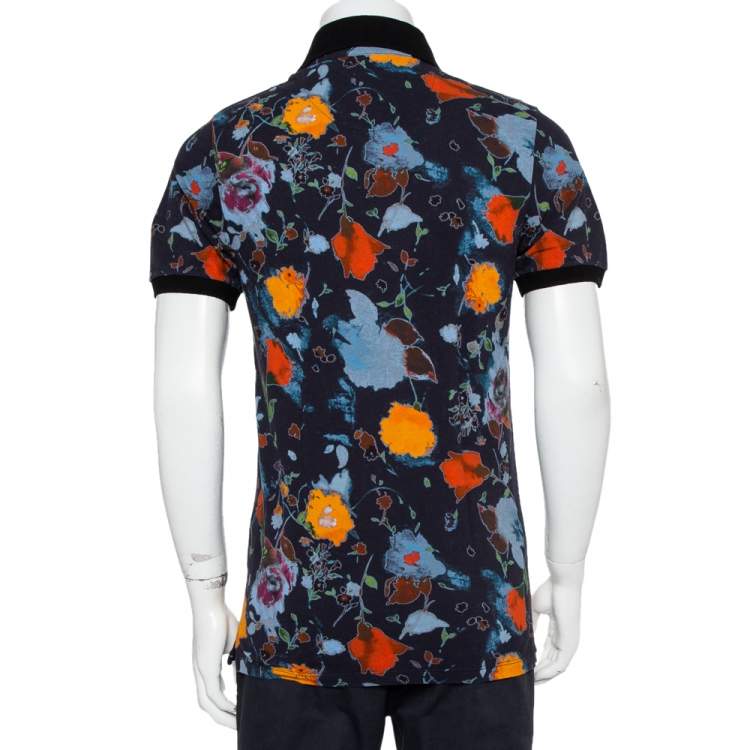 Pre Owned Etro Navy Blue Abstract Print Cotton Pique Polo T-Shirt M
