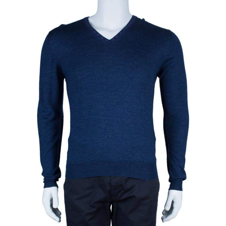 Pre Owned Etro Men's Blue Knit V-Neck Sweater M