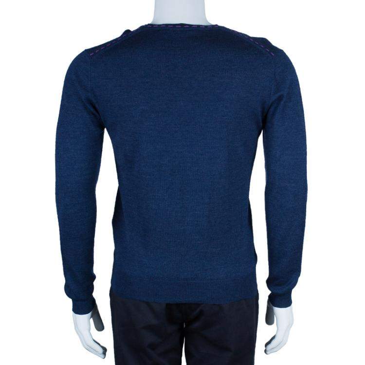 Pre Owned Etro Men's Blue Knit V-Neck Sweater M