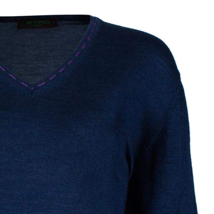 Pre Owned Etro Men's Blue Knit V-Neck Sweater M