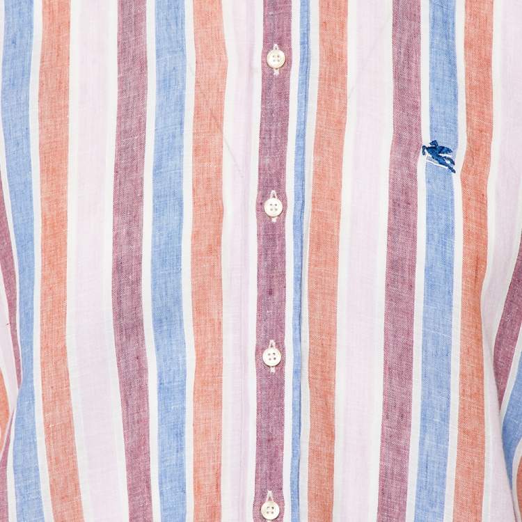 Pre Owned Etro Multicolor Striped Linen Button Front Shirt S