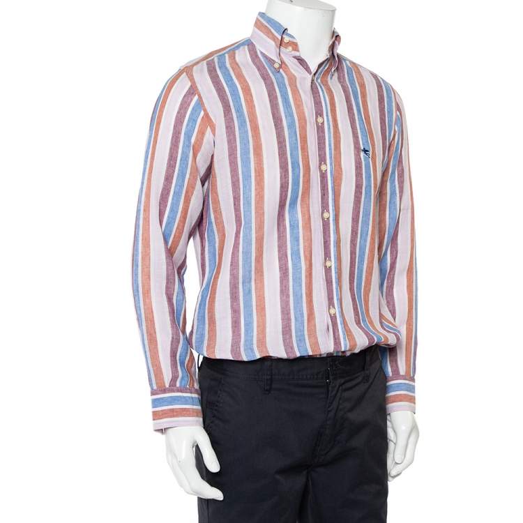 Pre Owned Etro Multicolor Striped Linen Button Front Shirt S
