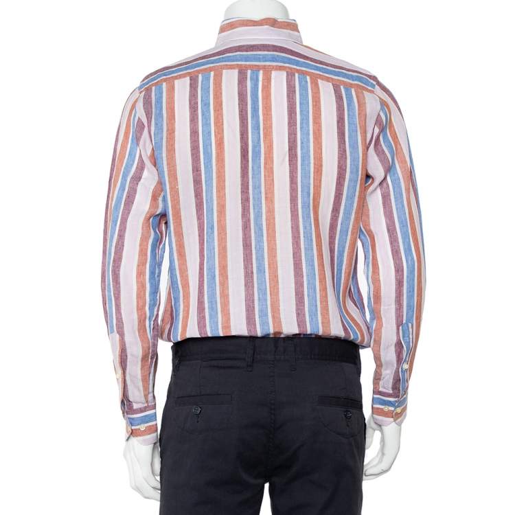 Pre Owned Etro Multicolor Striped Linen Button Front Shirt S