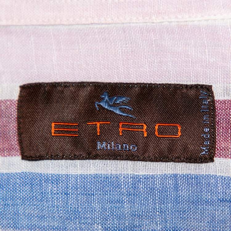 Pre Owned Etro Multicolor Striped Linen Button Front Shirt S