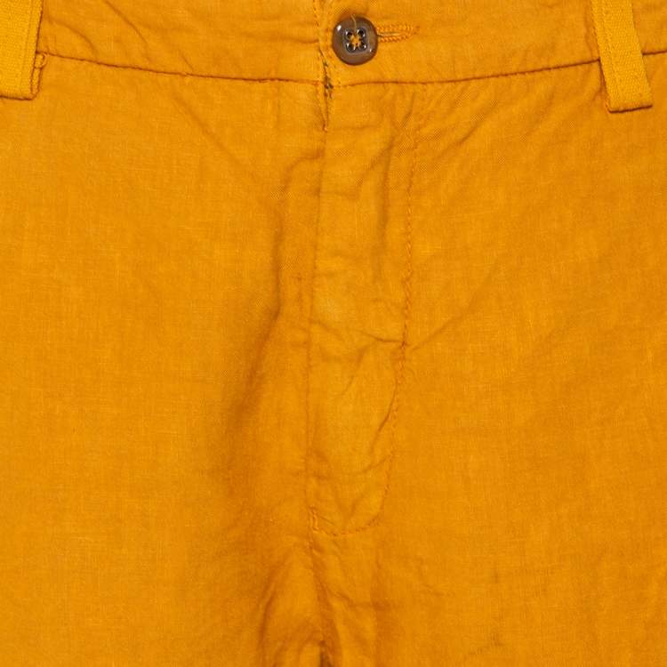 Pre Owned Etro Mustard Yellow Linen & Cotton Bermuda Shorts L