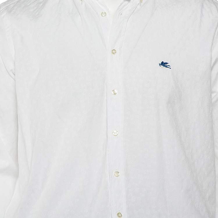 Pre Owned Etro White Paisley Pattern Cotton Button Front Shirt L  