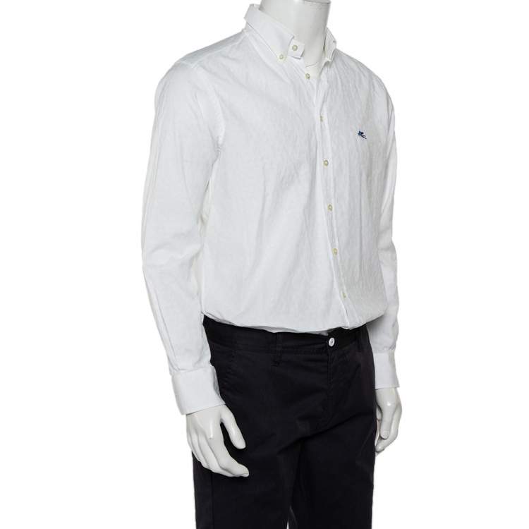 Pre Owned Etro White Paisley Pattern Cotton Button Front Shirt L  