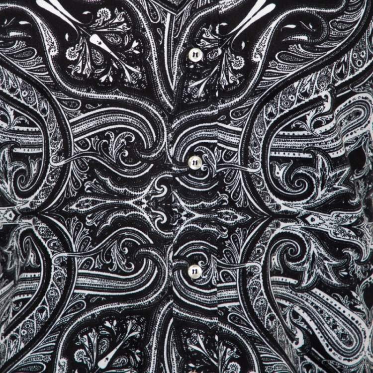 Pre Owned Etro Monochrome Paisley Printed Cotton Button Front Shirt S