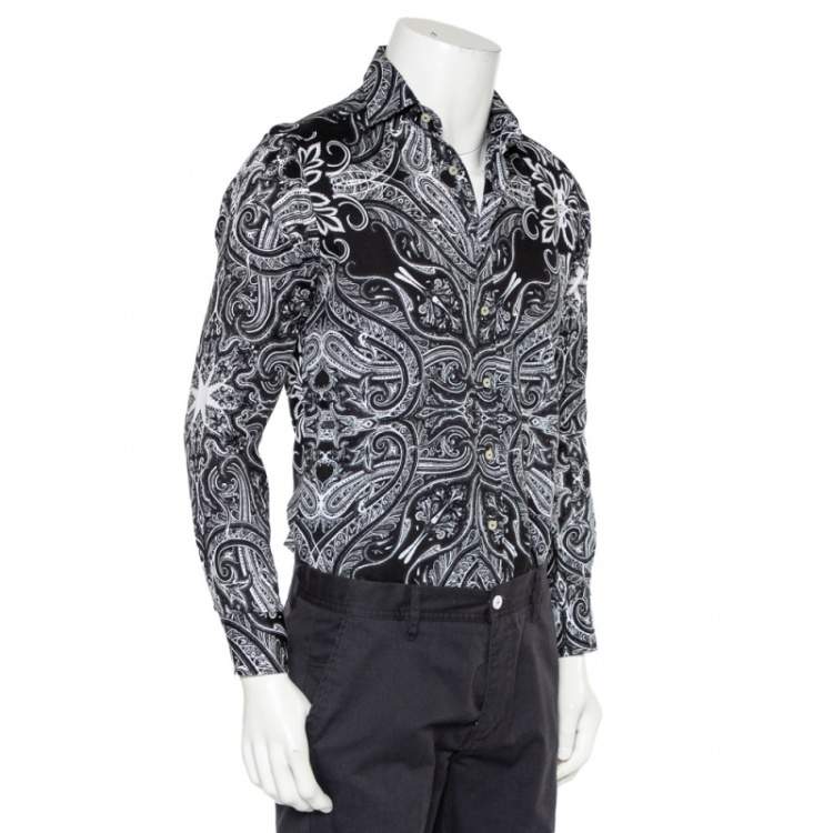 Pre Owned Etro Monochrome Paisley Printed Cotton Button Front Shirt S