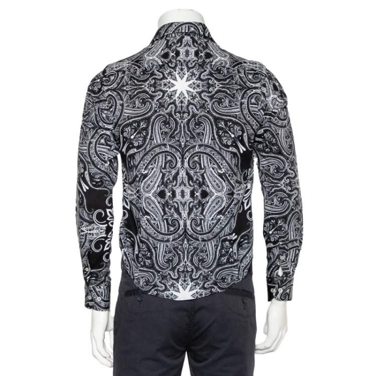 Pre Owned Etro Monochrome Paisley Printed Cotton Button Front Shirt S