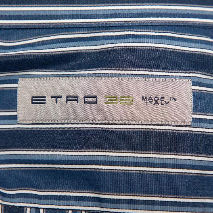 Pre Owned Etro Blue Striped Cotton Button Front Shirt S 