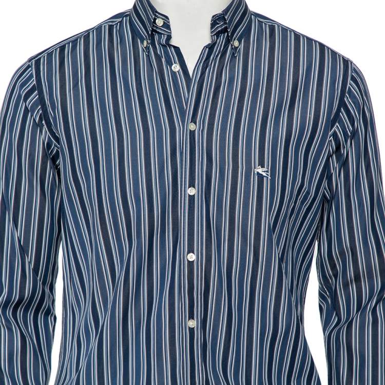Pre Owned Etro Blue Striped Cotton Button Front Shirt S 