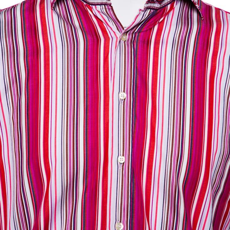 Pre Owned Etro Pink Striped Cotton Button Front Shirt M 
