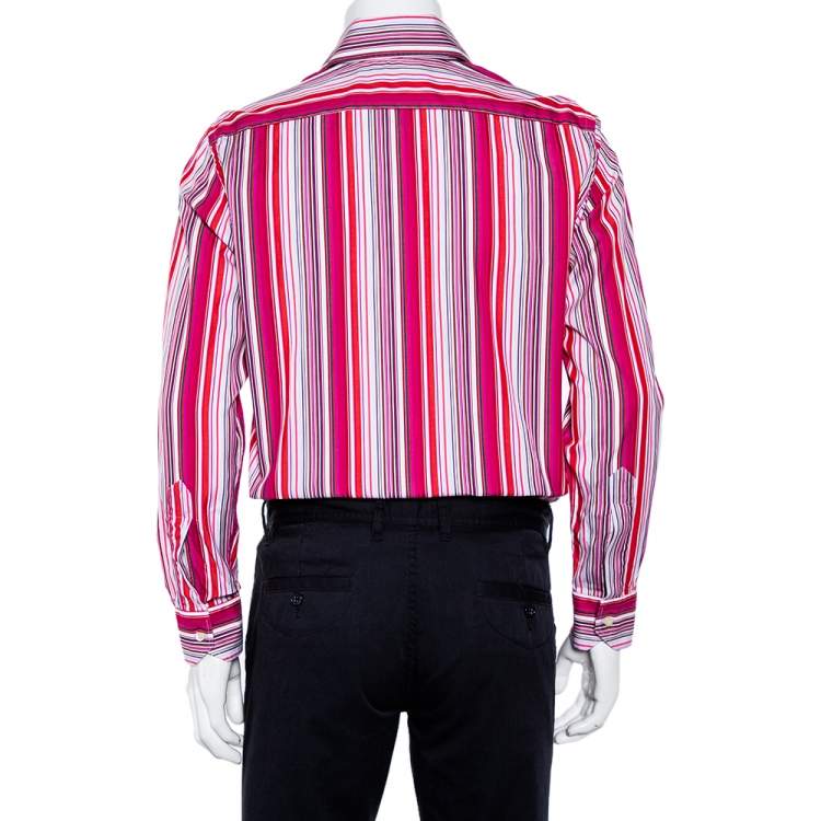 Pre Owned Etro Pink Striped Cotton Button Front Shirt M 