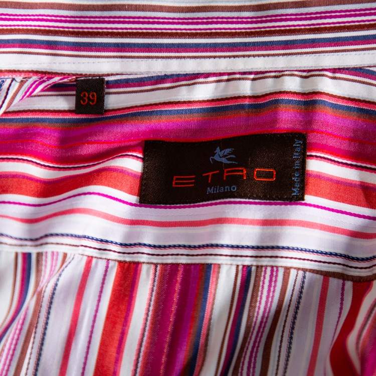 Pre Owned Etro Pink Striped Cotton Button Front Shirt M 