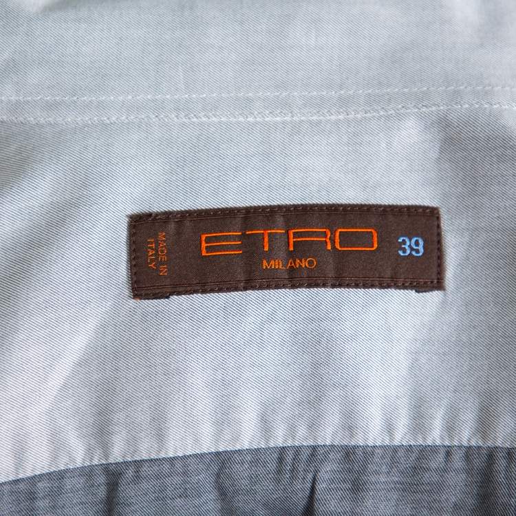 Pre Owned Etro Grey Cotton Logo Embroidered Button Front Shirt M