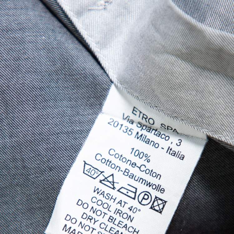 Pre Owned Etro Grey Cotton Logo Embroidered Button Front Shirt M