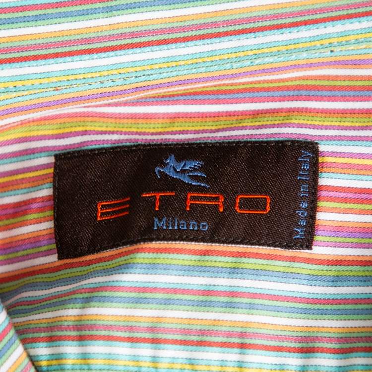 Pre Owned Etro Multicolor Striped Cotton Button Front Shirt M 