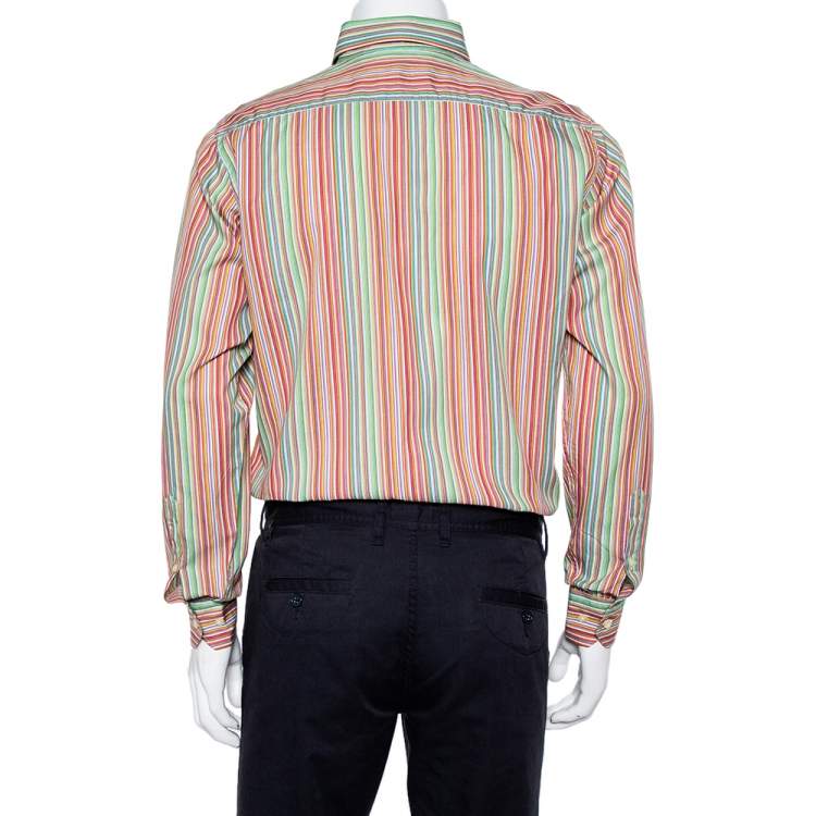 Pre Owned Etro Multicolor Striped Cotton Button Front Shirt M 