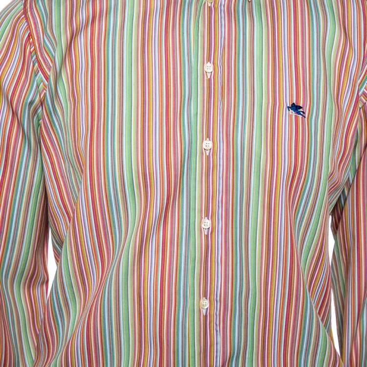 Pre Owned Etro Multicolor Striped Cotton Button Front Shirt M 