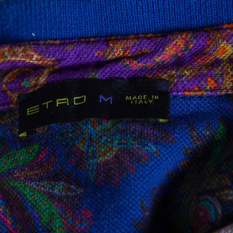 Pre Owned Etro Blue Paisley Printed Cotton Pique Polo T-Shirt M