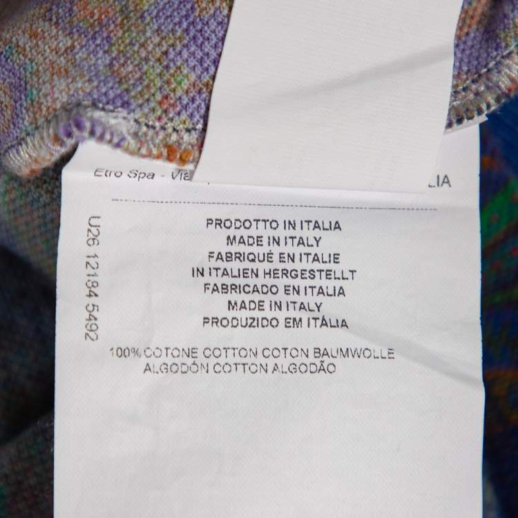 Pre Owned Etro Blue Paisley Printed Cotton Pique Polo T-Shirt M