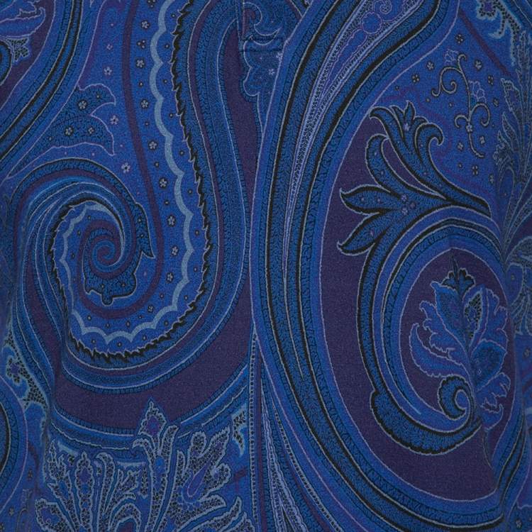 Pre Owned Etro Blue Paisley Printed Cotton Knit Polo T-Shirt M