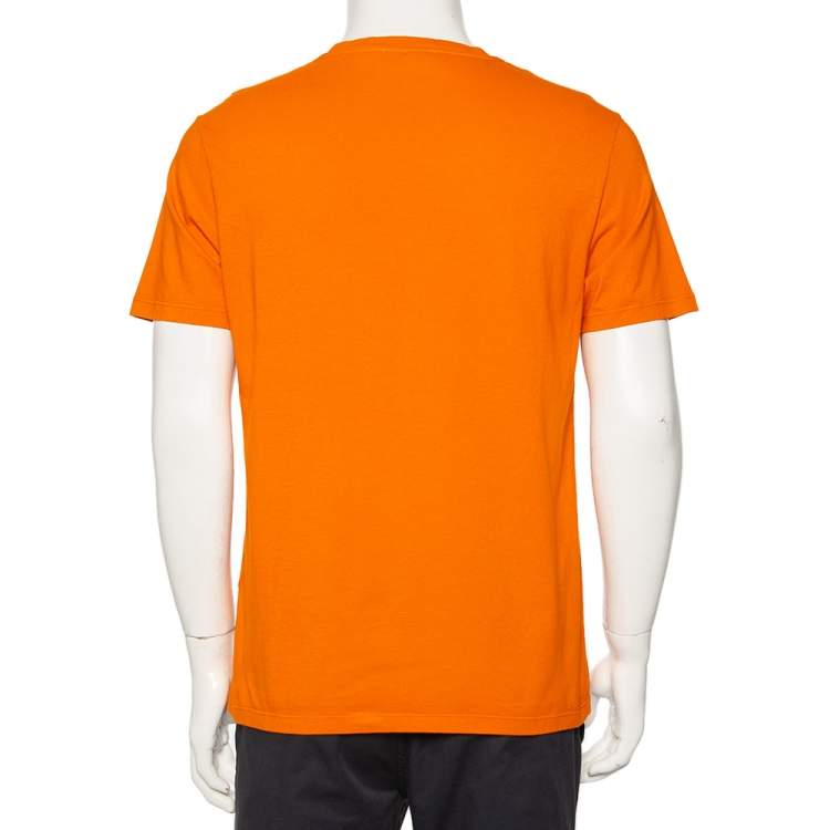 Pre Owned Etro Orange Logo Embroidered Cotton Crewneck T-Shirt L