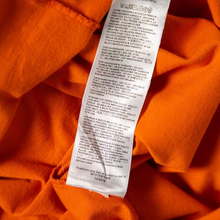 Pre Owned Etro Orange Logo Embroidered Cotton Crewneck T-Shirt L