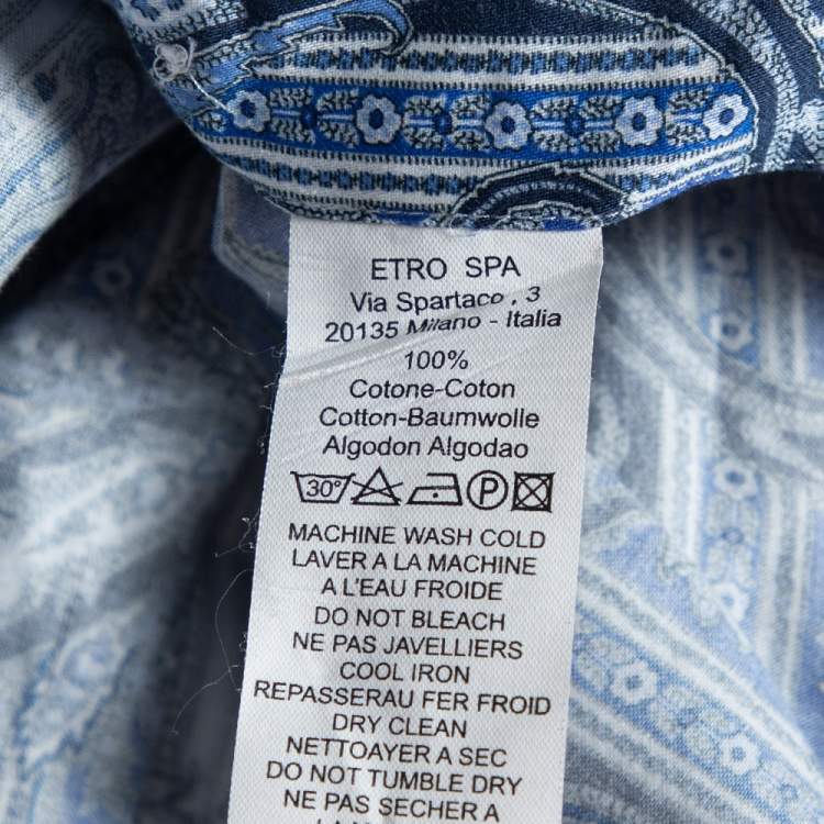 Pre Owned Etro Blue Paisley Printed Cotton Button Front Shirt M