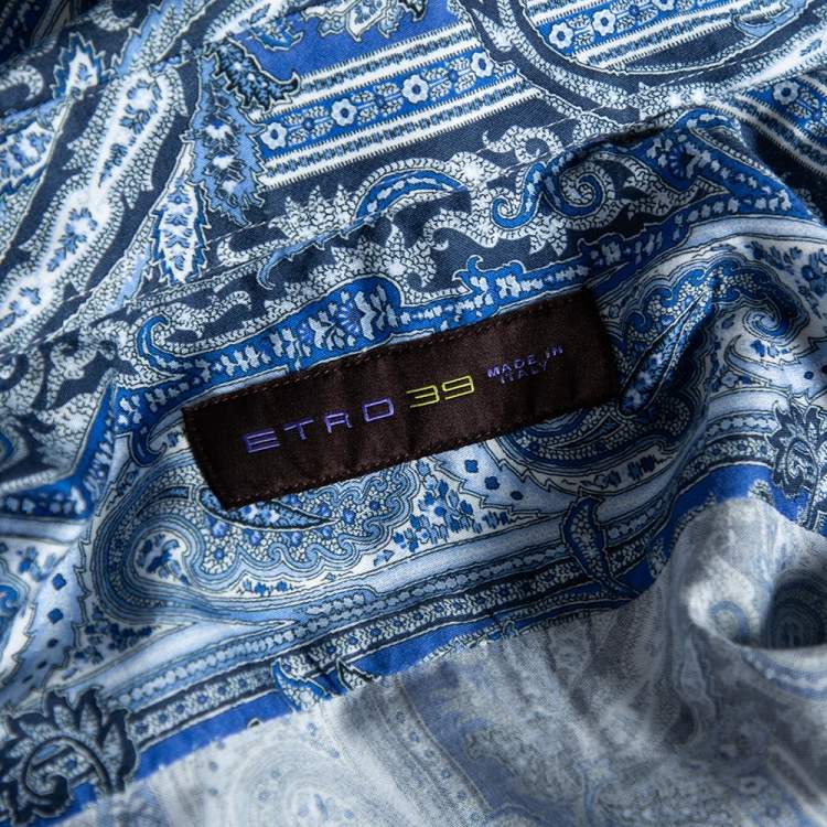 Pre Owned Etro Blue Paisley Printed Cotton Button Front Shirt M