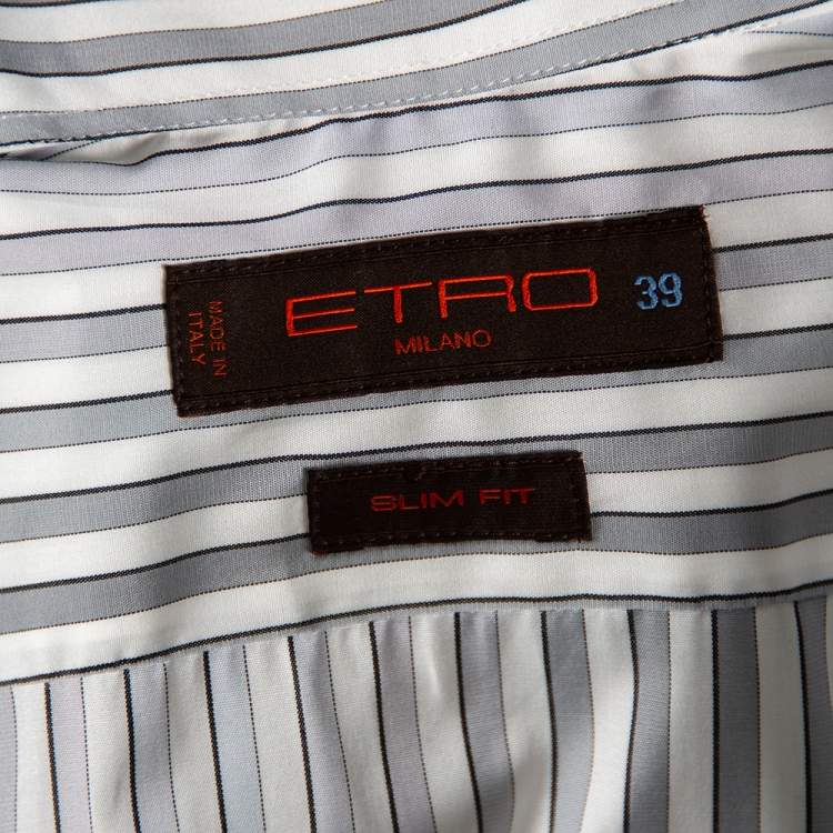 Pre Owned Etro Grey Gradient Stripe Cotton Front Button Shirt M