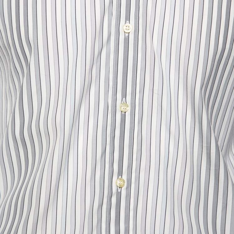 Pre Owned Etro Grey Gradient Stripe Cotton Front Button Shirt M