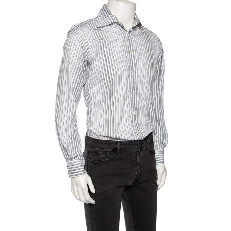 Pre Owned Etro Grey Gradient Stripe Cotton Front Button Shirt M
