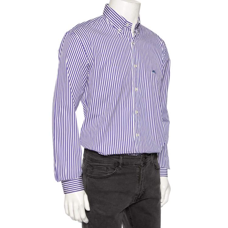 Pre Owned Etro Ink Blue Striped Cotton Button Down Shirt L 