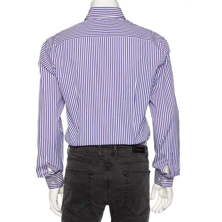 Pre Owned Etro Ink Blue Striped Cotton Button Down Shirt L 