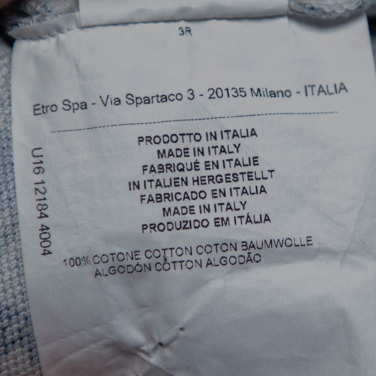 Pre Owned Etro Blue Paisley Printed Cotton Pique Polo T-Shirt L 