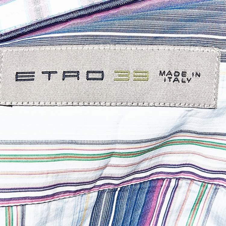Pre Owned Etro Multicolor Striped Cotton Contrast Detail Shirt M
